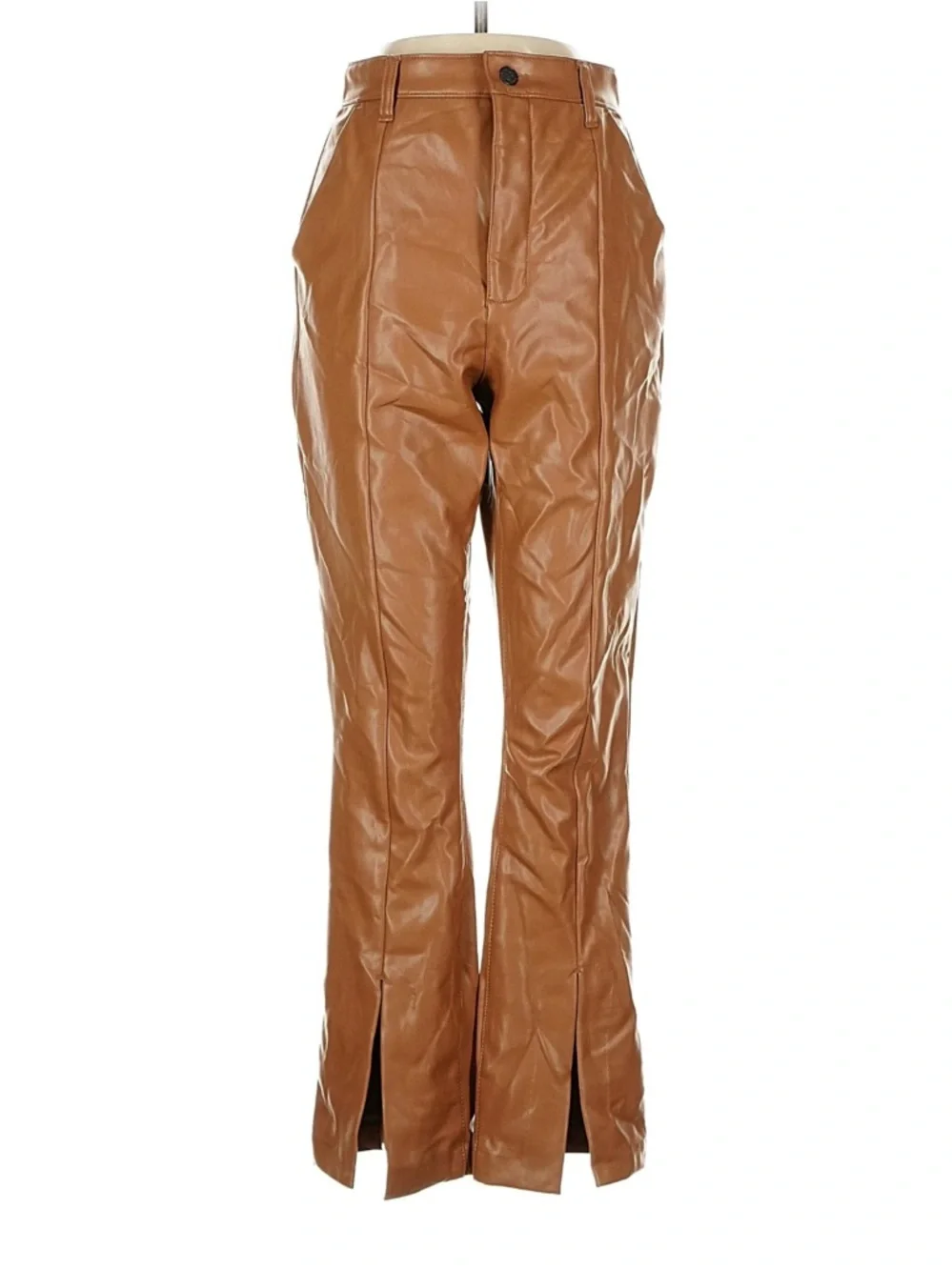 Abercrombie Curve Love Faux Leather Pants Split Hem Ultra High Rise Tan Camel 26 - Picture 2 of 7